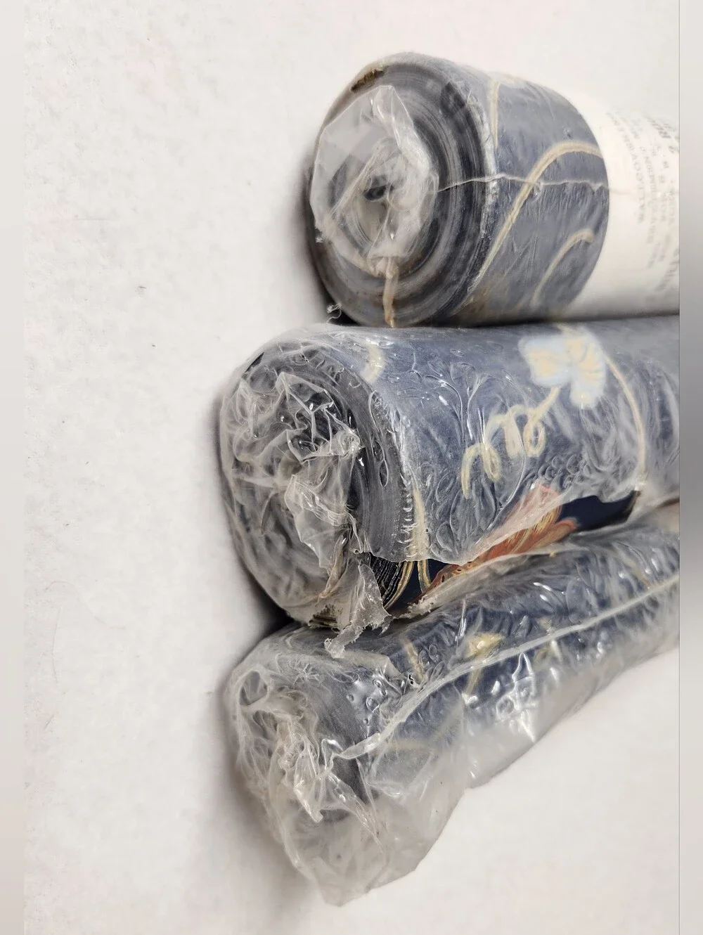 Vintage Thibaut Navy Blue Peach Floral Wallpaper 2.5 Rolls Boho Grandmillennial